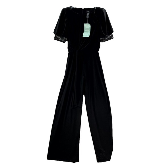 MSK Pants - MSK Jumpsuit Womens Small Stretch Embellished Cuff‎ Wide Leg Minimalist Office